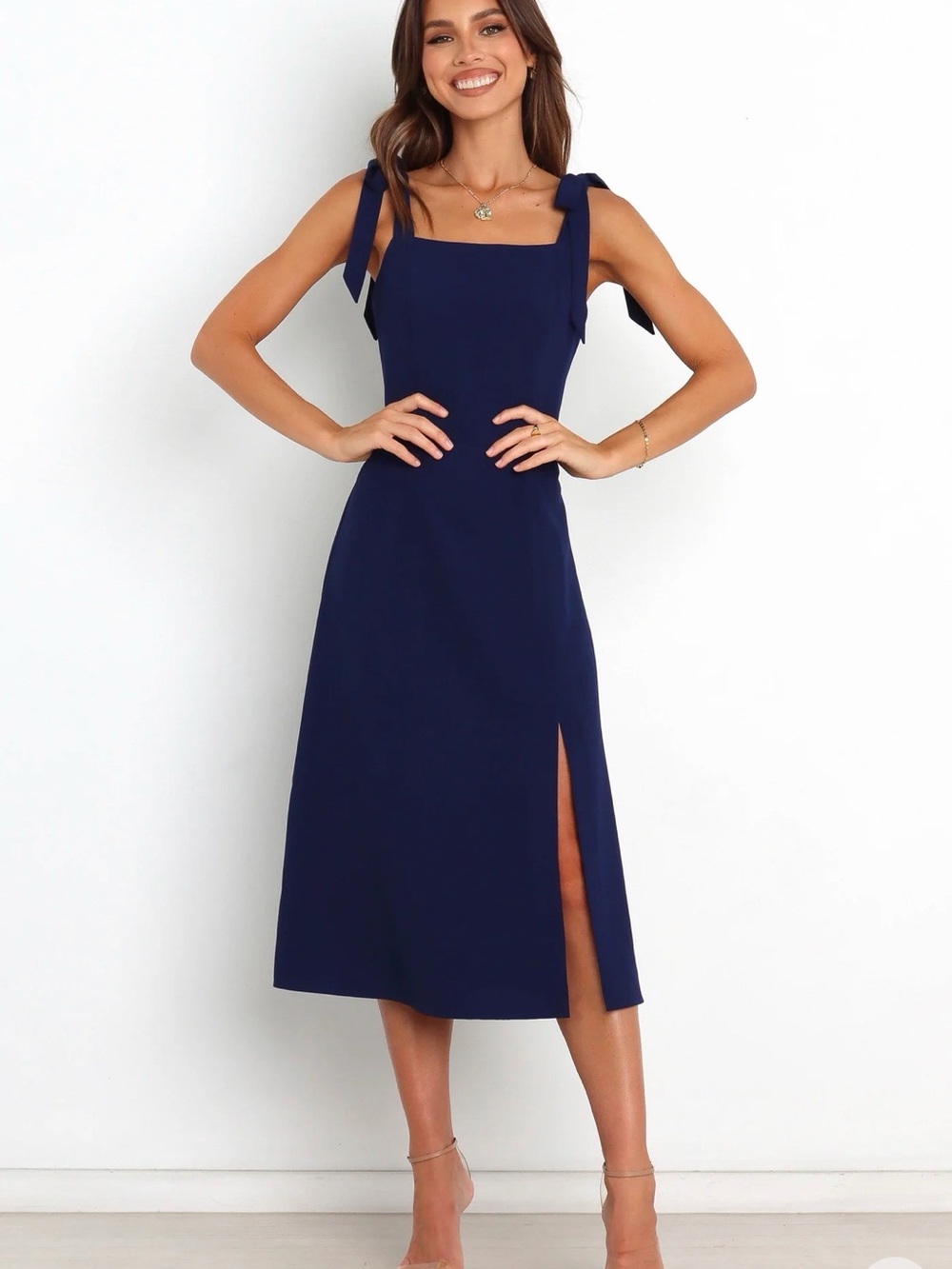 Petal & Pup Laurel Navy Tie-Shoulder Midi Dress